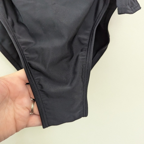 Vintage 90s Bandeau Belted One Piece Swimsuit 12 TALL Classic - Picture 4 of 12